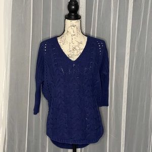 Express Women’s blue chunky cable sweater 3/4 sleeve